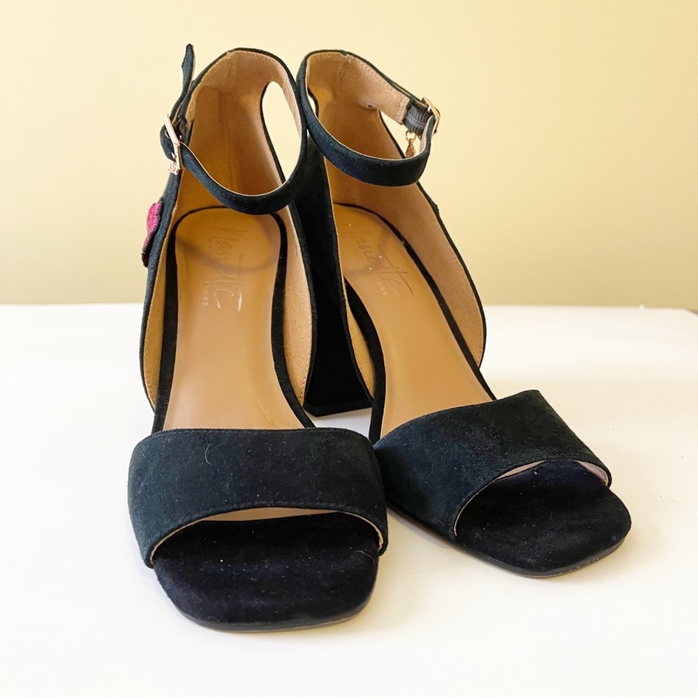 Nanette Lepore Martina Suede Block Sandal Embroidered Ankle Strap Sandal - Picture 6 of 14
